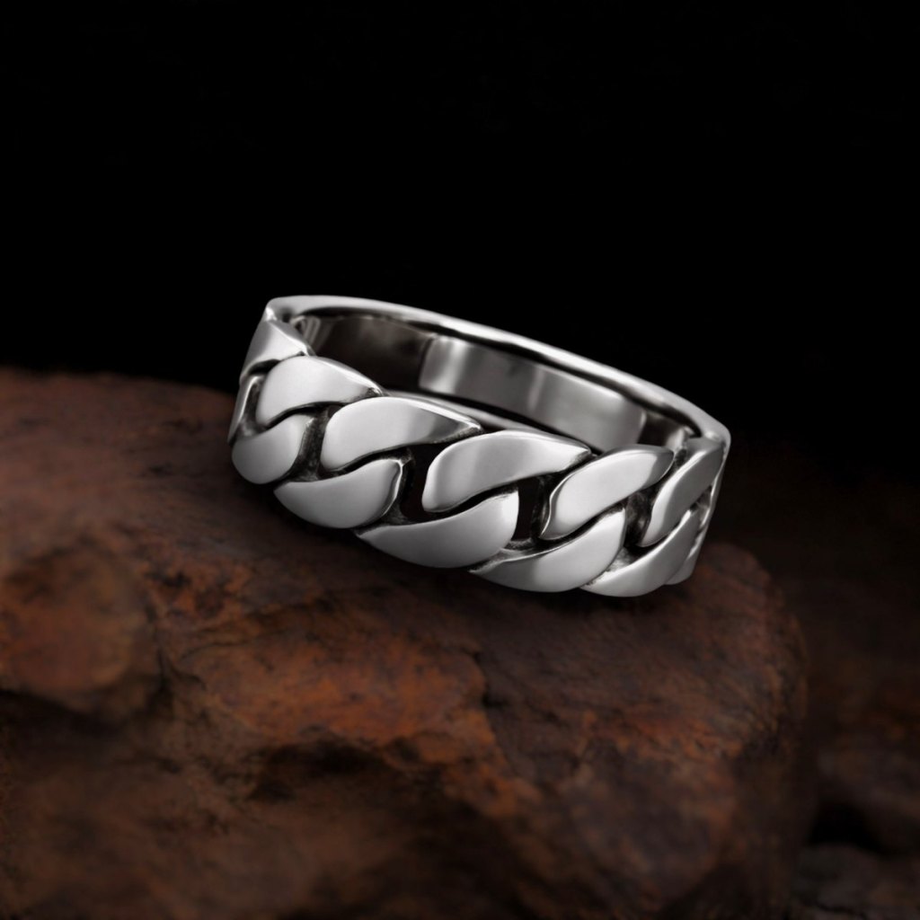 Ronatelli Torin adjustable 925 sterling silver chain-link band ring